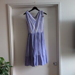 True Vintage Lavender Dress with White Embrodiery (Slip Included)